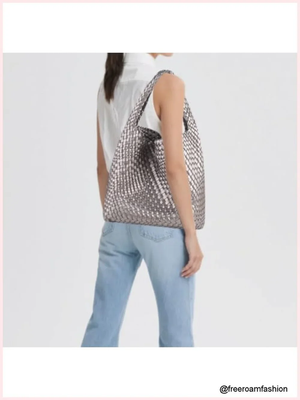 Large Vegan Leather Woven Tote Bag, Casual Work Shoulder Bag